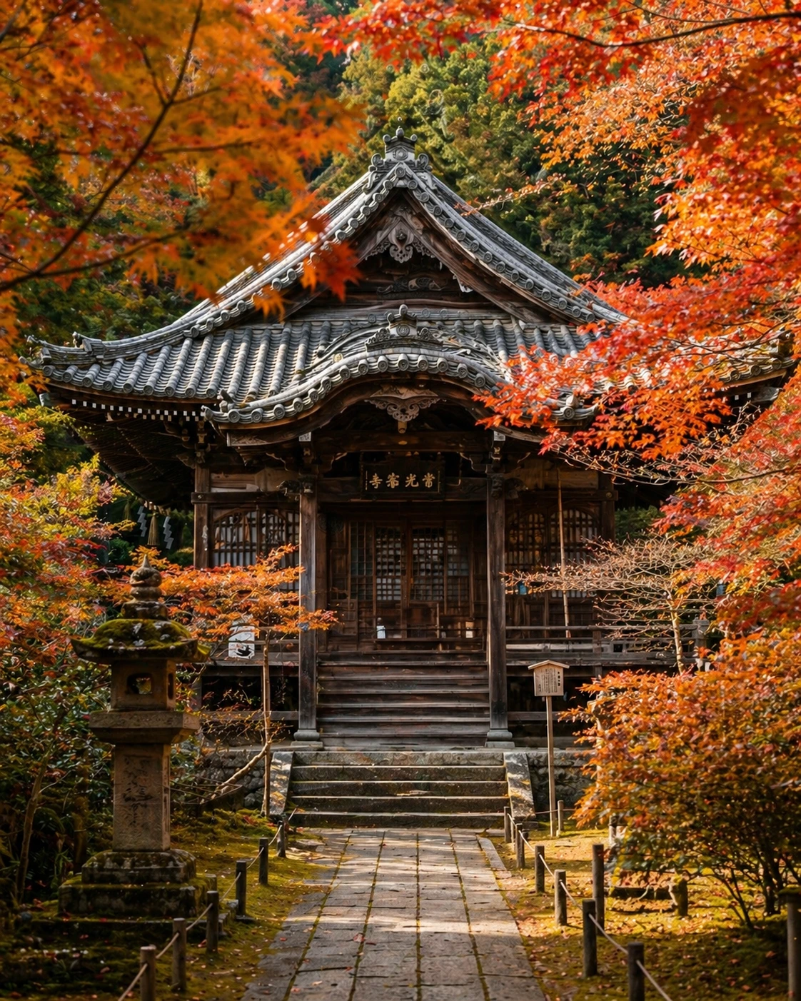 Tempio tra gli aceri autunnali